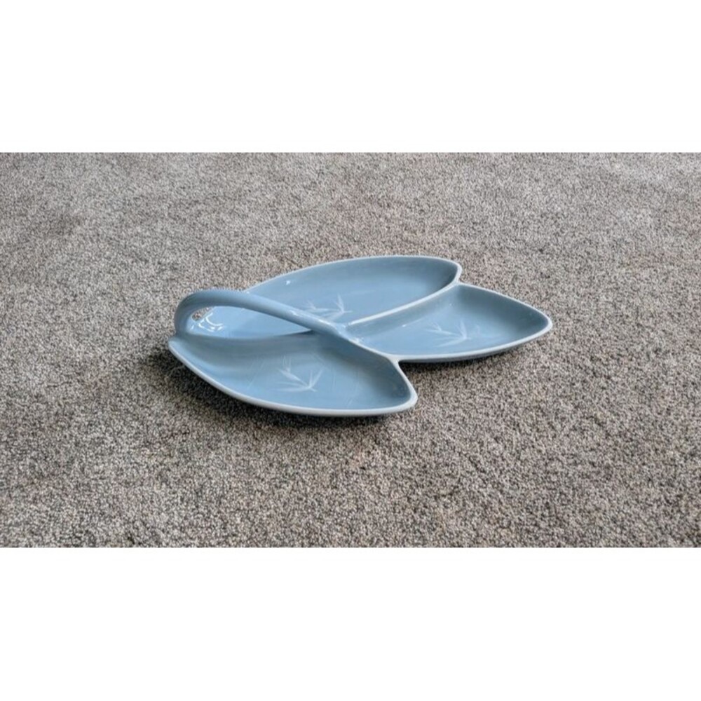 Vintage Winfield Ware Santa Monica Blue Leaf 3-Part Serving Dish 15.5"x9"